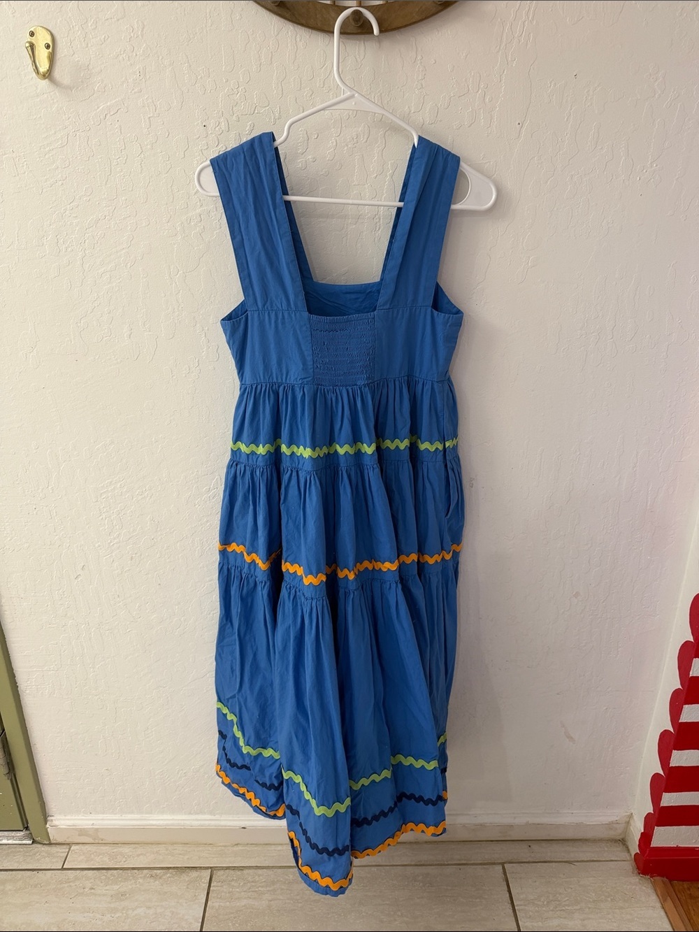 Anthropologie Helena SquareNeck Tiered Midi Dress Smocked Scallop Blue XS - Picture 6 of 8